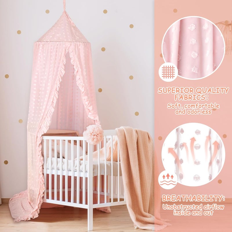 jiangcha Princess Bed Canopy for Girls - Crib Canopy for Bed - Mosquito Net for Bed, Kids Bed Canopy with Princess Room Decor for Girls Bedroom,Children's Reading Room Decor (Pink) - Image 2